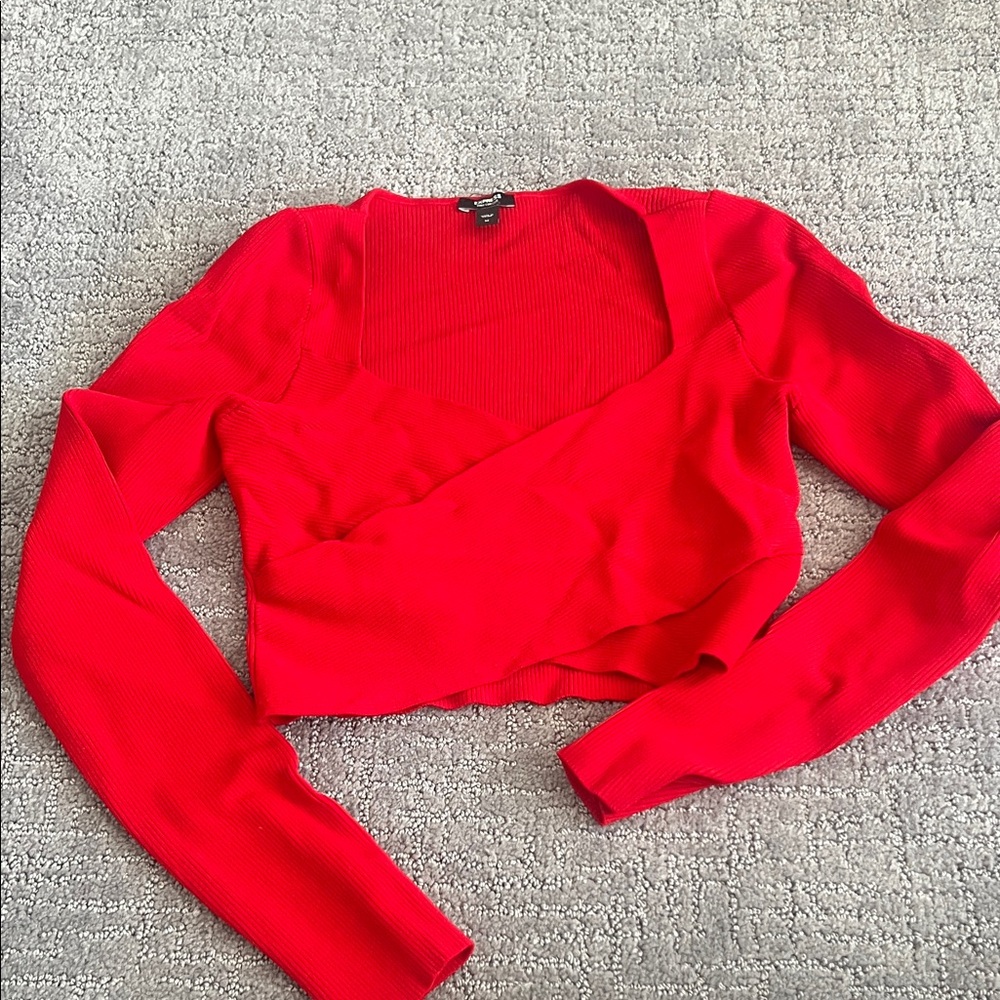 Express Vibrant Red Long Sleeve Crop Top